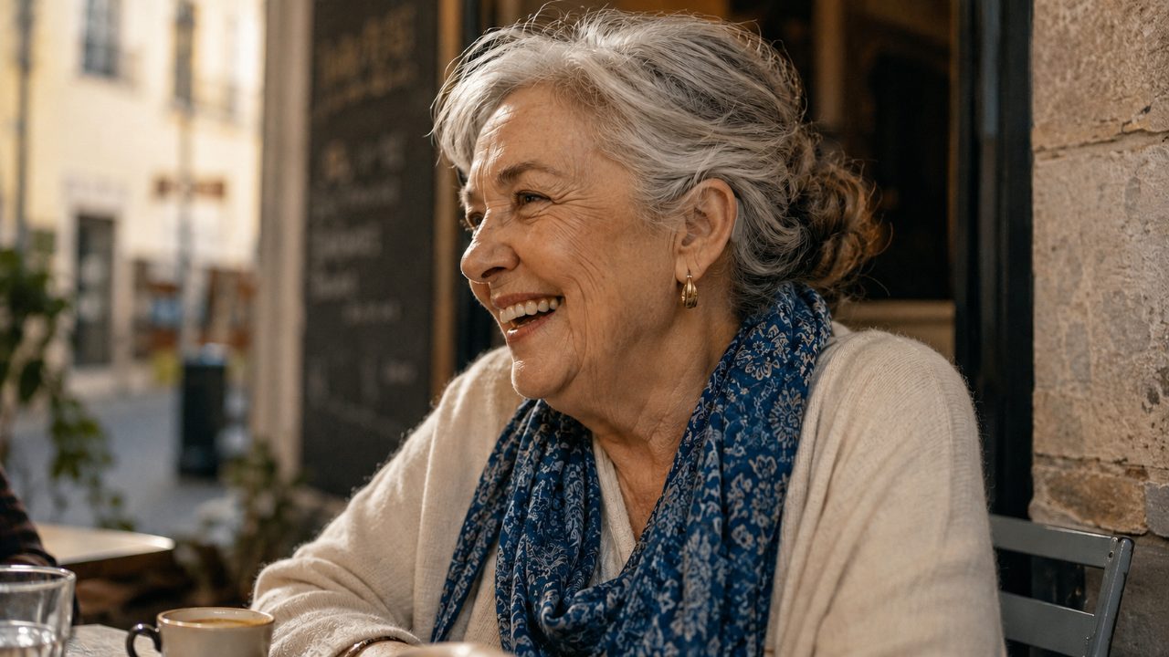 Mulher a conversar num café com o Encanta 100