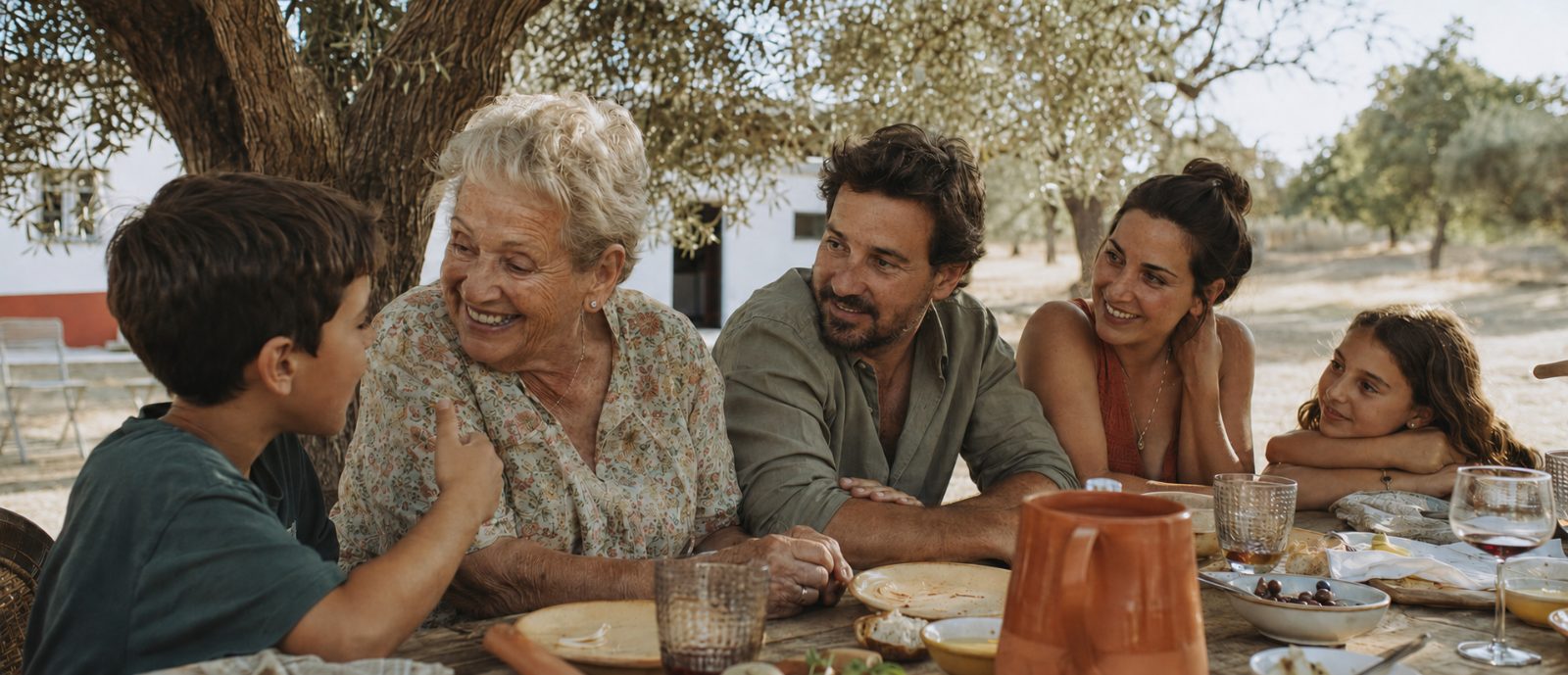 Almoço de família com três gerações no Alentejo